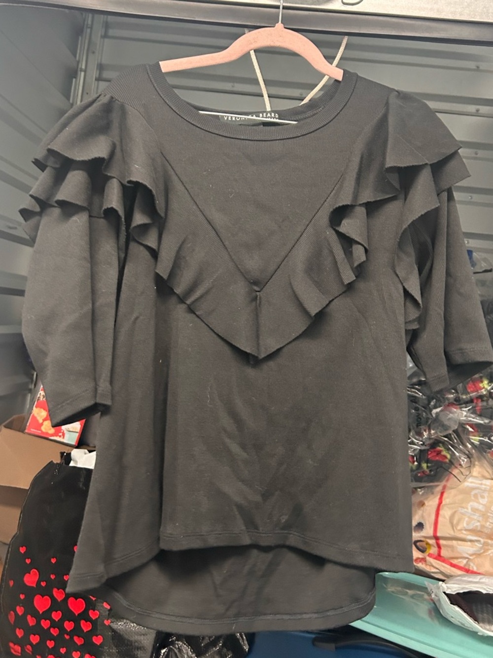 Veronica Beard Black Ruffle-Trim Sweatshirt